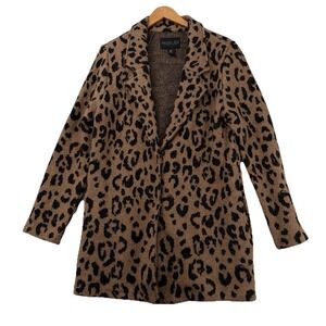 Rachel Zoe Leopard Print Knit Jacket Blazer M Wool Blend Cheetah Cardigan Brown
